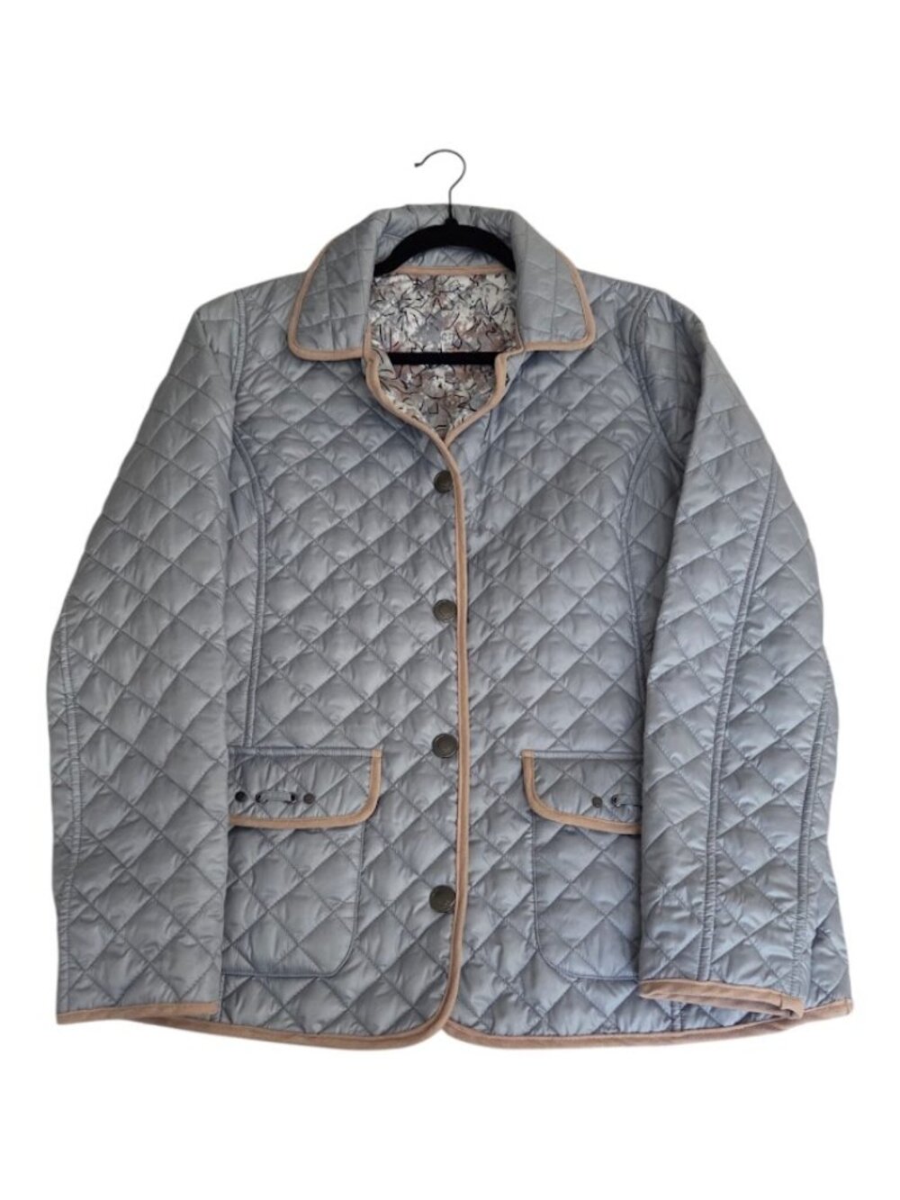 SAKI Designer Reversible Quilted Jacket – Solid Gray / Floral Print 2-in-1 Coat